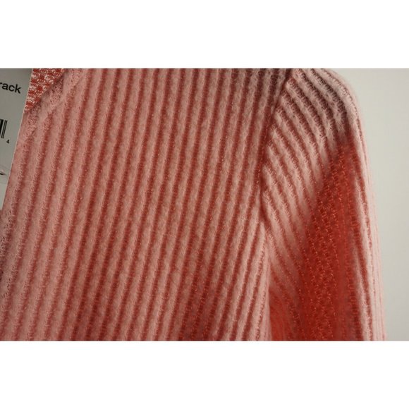 New Gibson Women's Small Pink Brushed Waffle Drape Faux Wrap Surplice V-Neck Top - Picture 5 of 10